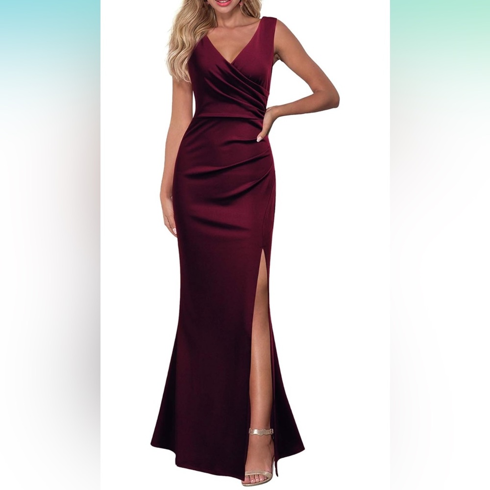 WOOSEA Women Sleeveless V Neck Split Evening Cocktail Long Dress